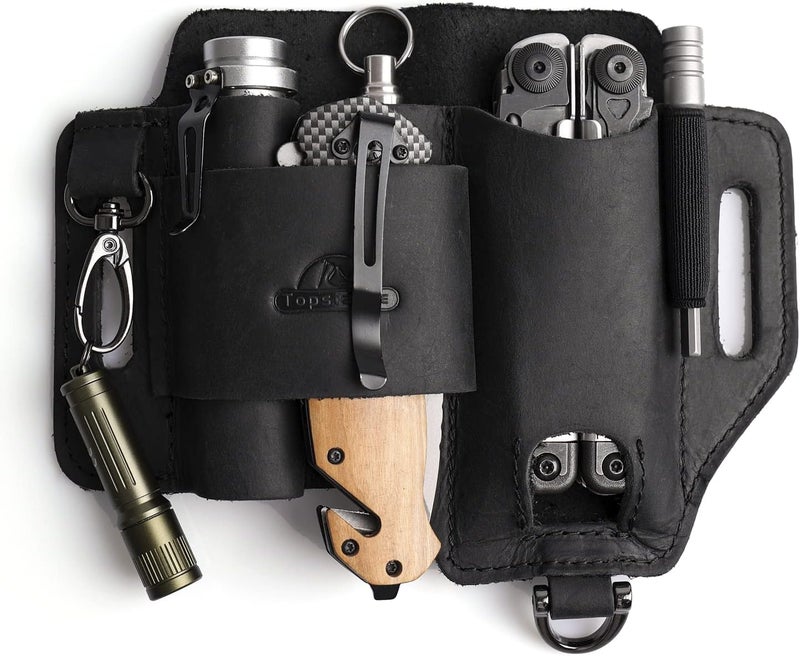 topstache Leather Multitool Sheath,EDC Belt Organizer for Work and Daily Use,Leatherman Sheath,EDC Pocket Organizer for Flashlight and Multitool,Gifts for Men,Leather Sheath for Multitool - Image 1